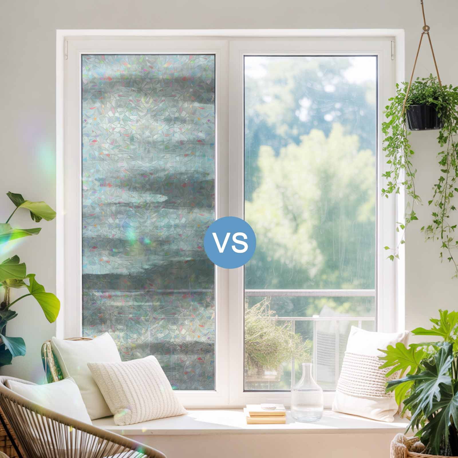 Gray White Window Privacy Film Stain Glass,Reusable Decorative Rainbow Window Film,Vintage Country Abstract Gradient Mottled Static Cling Sun Blocking Stickers Decals Covers 29.5" x 78.7" (2pcs)