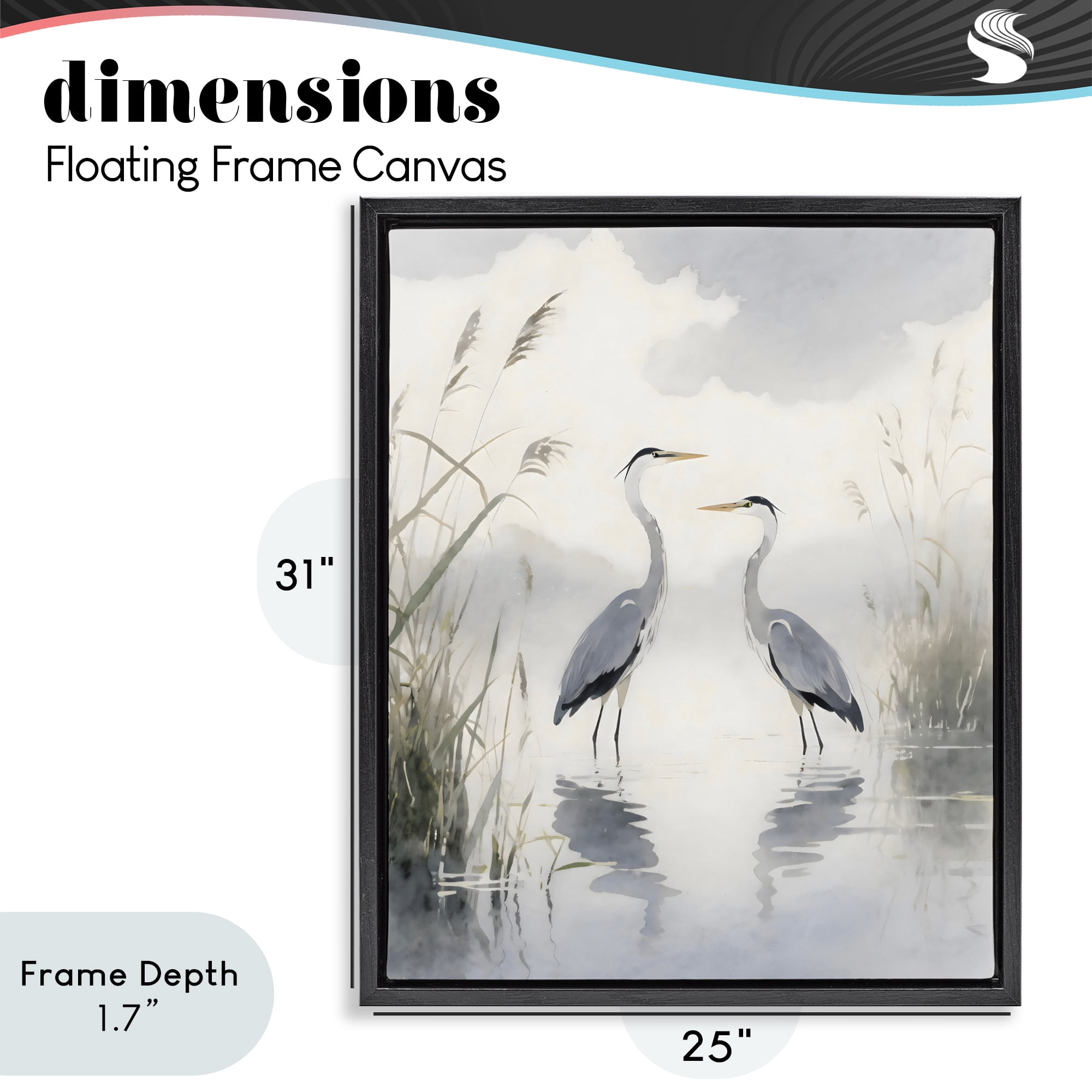 Stupell Industries Serene Wetlands Heron Reflections Black Framed Floater Canvas Wall Art, design by Creative Studio