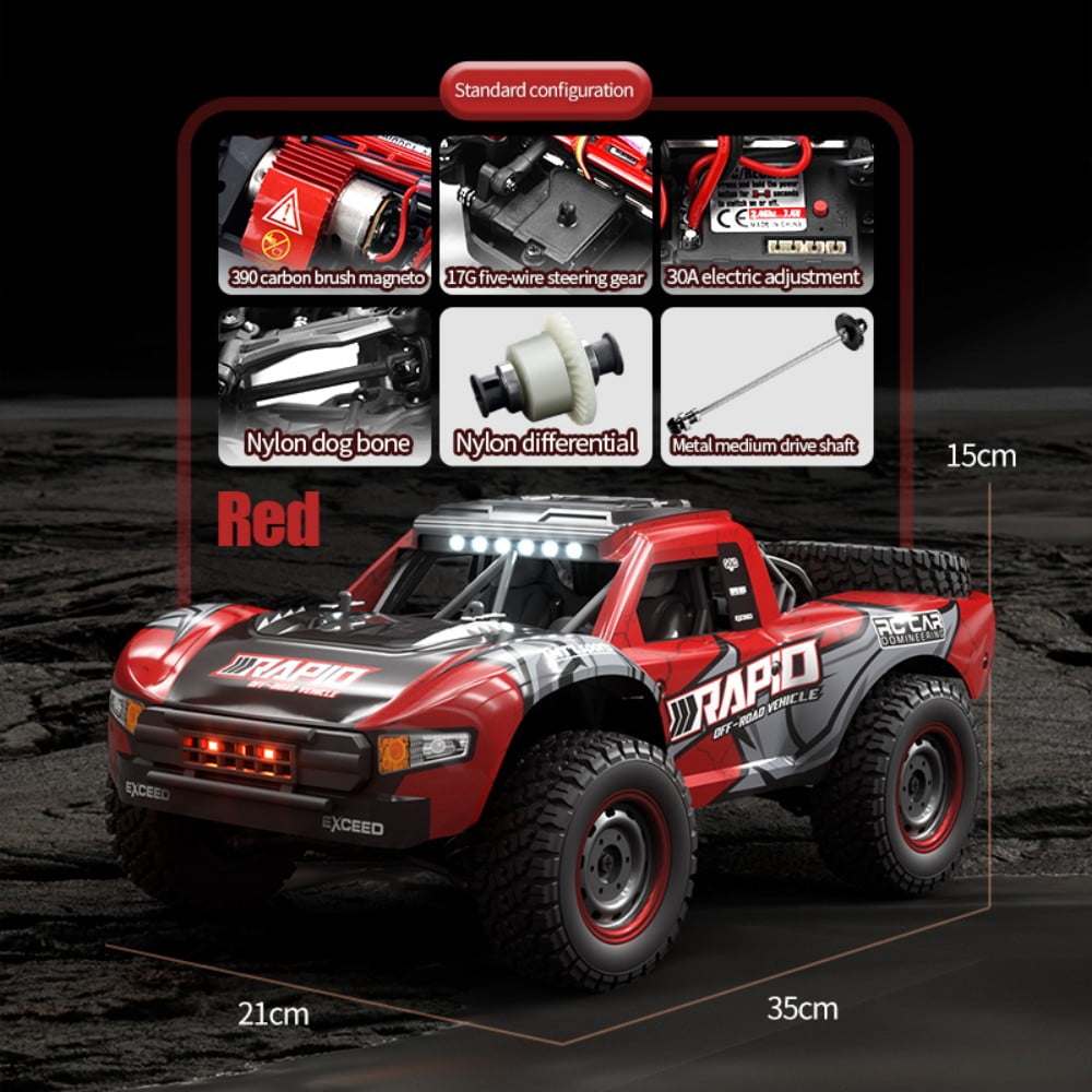 Q130A 1/16 Full Scale 4WD High Speed Car RC Monster All Terrain Off Road Vehicle RC Racing Car Carbon Brush Strong Magnet for Adults and Kids, Red