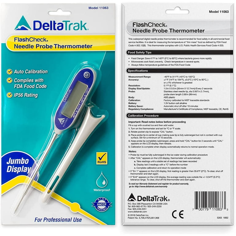 Deltatrak 11083 Jumbo Display Auto-Cal Needle Probe Thermometer 