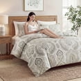 thumbnail image 2 of 100% Cotton Duvet Cover Set King Size, Boho Paisley Bedding Set with Zipper Closure & Corner Ties, Soft Breathable Cream Paisley Floral Duvet Cover for All Seasons, 2 of 8