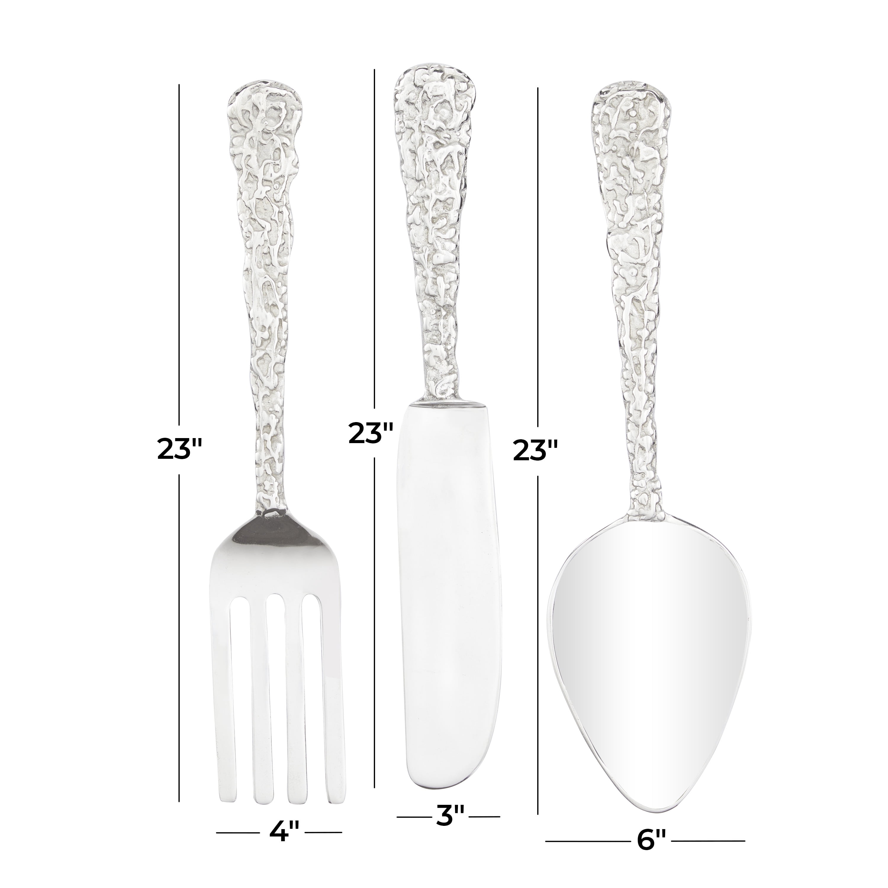 DecMode Silver Aluminum Knife, Spoon and Fork Utensils Wall Decor (3 Count)