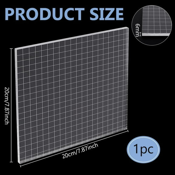 Acrylic Stamp Block Clear Stamping Tools Set with Grid Lines Square Decorative Mounting Blocks for Stamping Scrapbooking Craft DIY Making 7.87x7.87x0.23 Inch