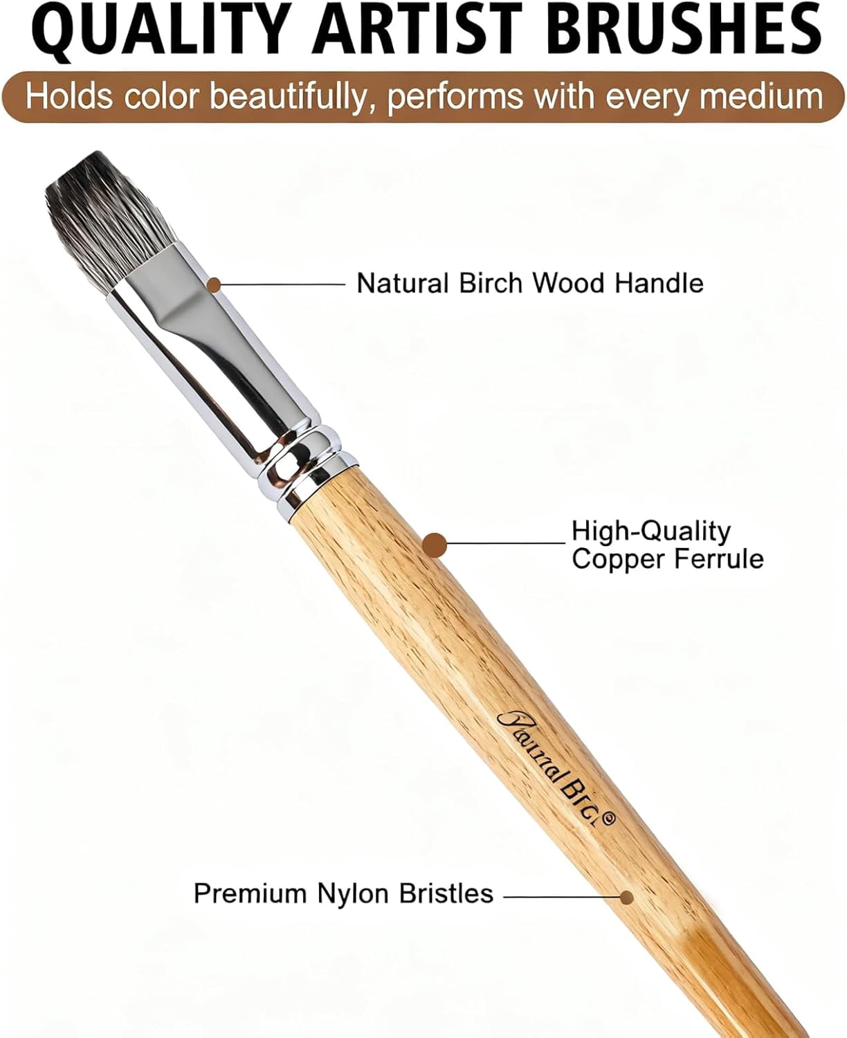 JJEAN-Acrylic Paint Brush Set, 25pcs Professional Artist Series (Wood Color) with Wide Flat, Filbert, Fan, Dagger, Cat Tongue, Round, Angle, Rigger for Oil/Acrylic Painting, Premium Packaging