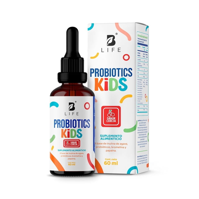B Life Probióticos para Niños con 9 cepas | 60 Tomas Sabor Cereza | Adicionado con Inulina y Bromelina. 35 Billones de Probióticos | Kids Probiotics.