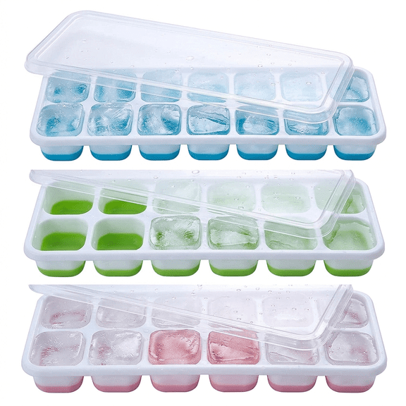 ROSEXIXI Ice Cube Tray 3 Pack 14-Grid Silicone Ice Molds with Removable Lid
