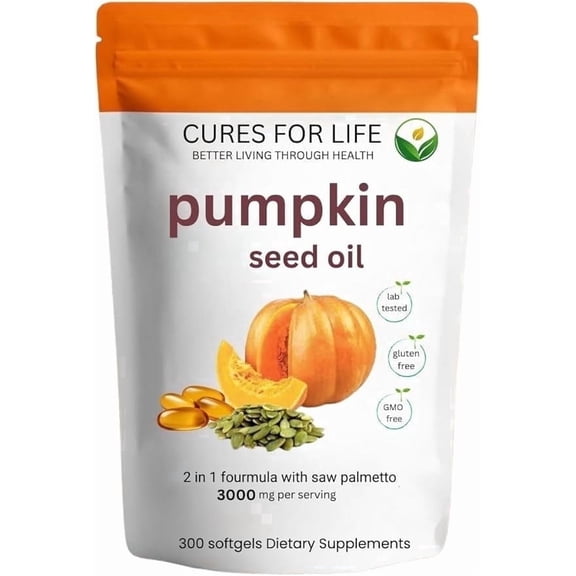 Cures For Life Pumpkin Seed Oil with Saw Palmetto – 3000mg per Serving, 300 Softgels | Cold Pressed Virgin Oil | Supports Prostate, Bladder, Urinary & Hair Health | Non-GMO