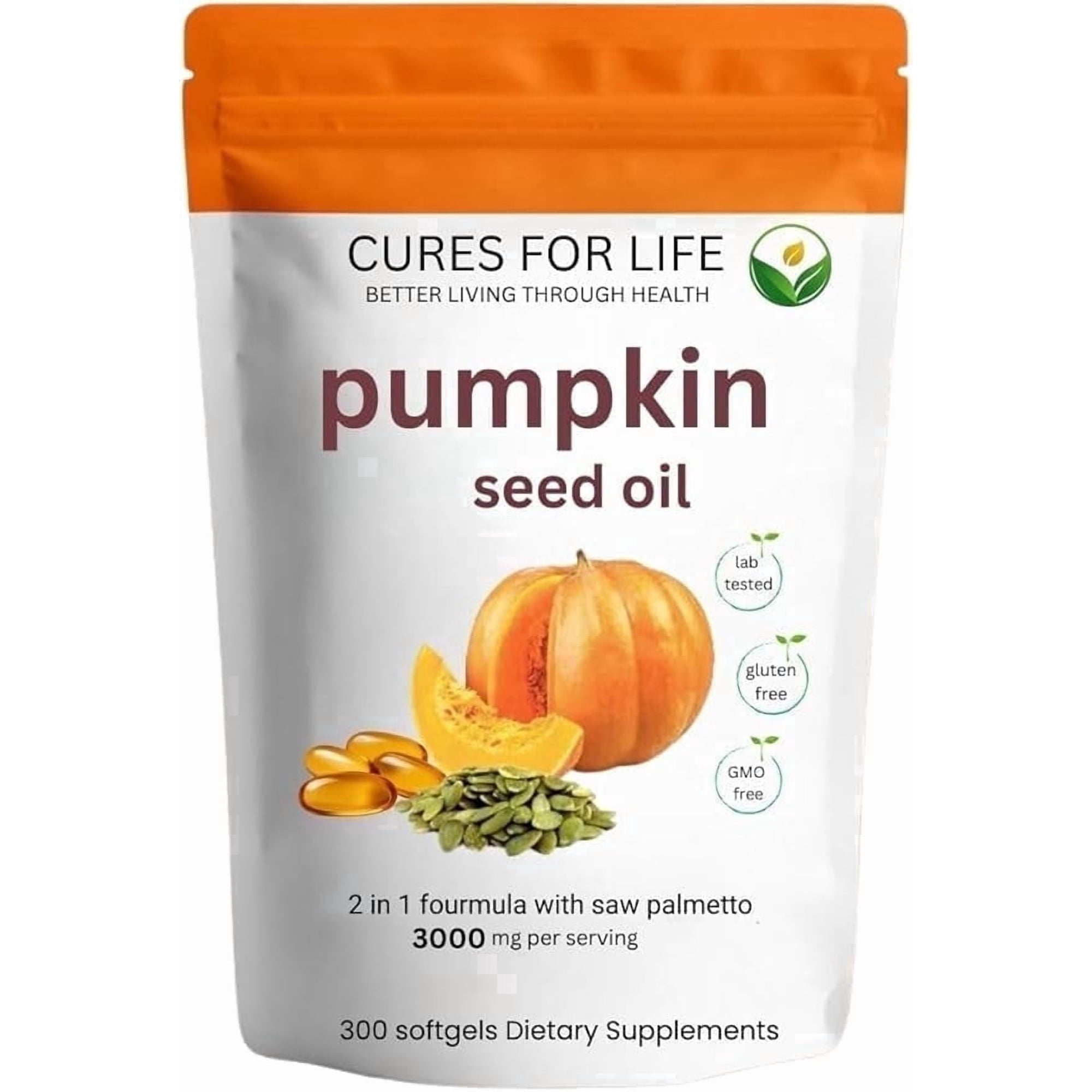 Cures For Life Pumpkin Seed Oil with Saw Palmetto – 3000mg per Serving, 300 Softgels | Cold Pressed Virgin Oil | Supports Prostate, Bladder, Urinary & Hair Health | Non-GMO
