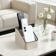 thumbnail image 7 of PU Leather Remote Control Holder, Small Desk Organizer Office Supply Bedside Caddy for Nightstand End Table Couch, Pen Remote Organizer with 3 Compartments (Beige), 7 of 7