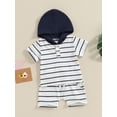 thumbnail image 3 of FEORJGP Toddlers Boy Summer Clothes Infant Baby Short Sleeve Hoodies Button Hood T-Shirt Stripe Print Pullover Sweatshirt Tops with Elastic Waist Drawstring Shorts Newborn 2Pcs Loose Casual Outfit, 3 of 9