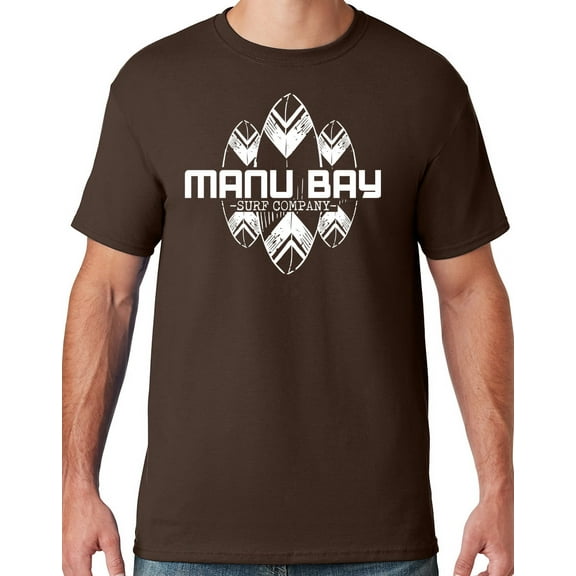 Mens Manu Bay Surf Company WHITE SURFBOARDS T-shirt, XL Chocolate Brown