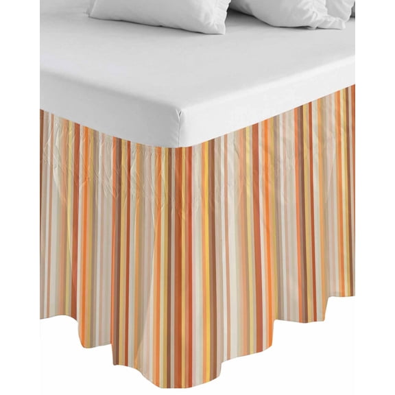 Burnt Orange Striped Wrap Around Bed Skirts for Queen Bed 18" Drop,Bed Skirt with Adjustable Elastic Belt Dust Ruffle Bed Valance for Bedroom Hotel Farmhouse Orange Ombre Stripes Bed Frame Cover