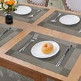 thumbnail image 6 of Howarmer Vinyl Woven Placemats for Dining Table, 12x18 Inch Rectangle Washable PVC Placemats Anti-Slip Heat Resistant Kitchen Table Mats Easy to Clean, Quick Drying - Set of 4, Silver Gray, 6 of 6