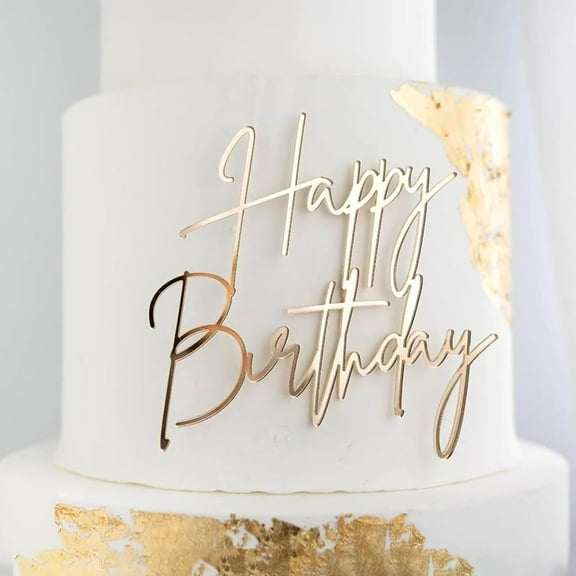 Gold Happy Birthday Cake Topper,Gold Mirror Acrylic Cakes Toppers Happy-Birthday Sign Side Decoration for Baking Accessories theme Party Cake Pastries Dessert Decor Suitable Man,Boys,Women,Girls,Kids