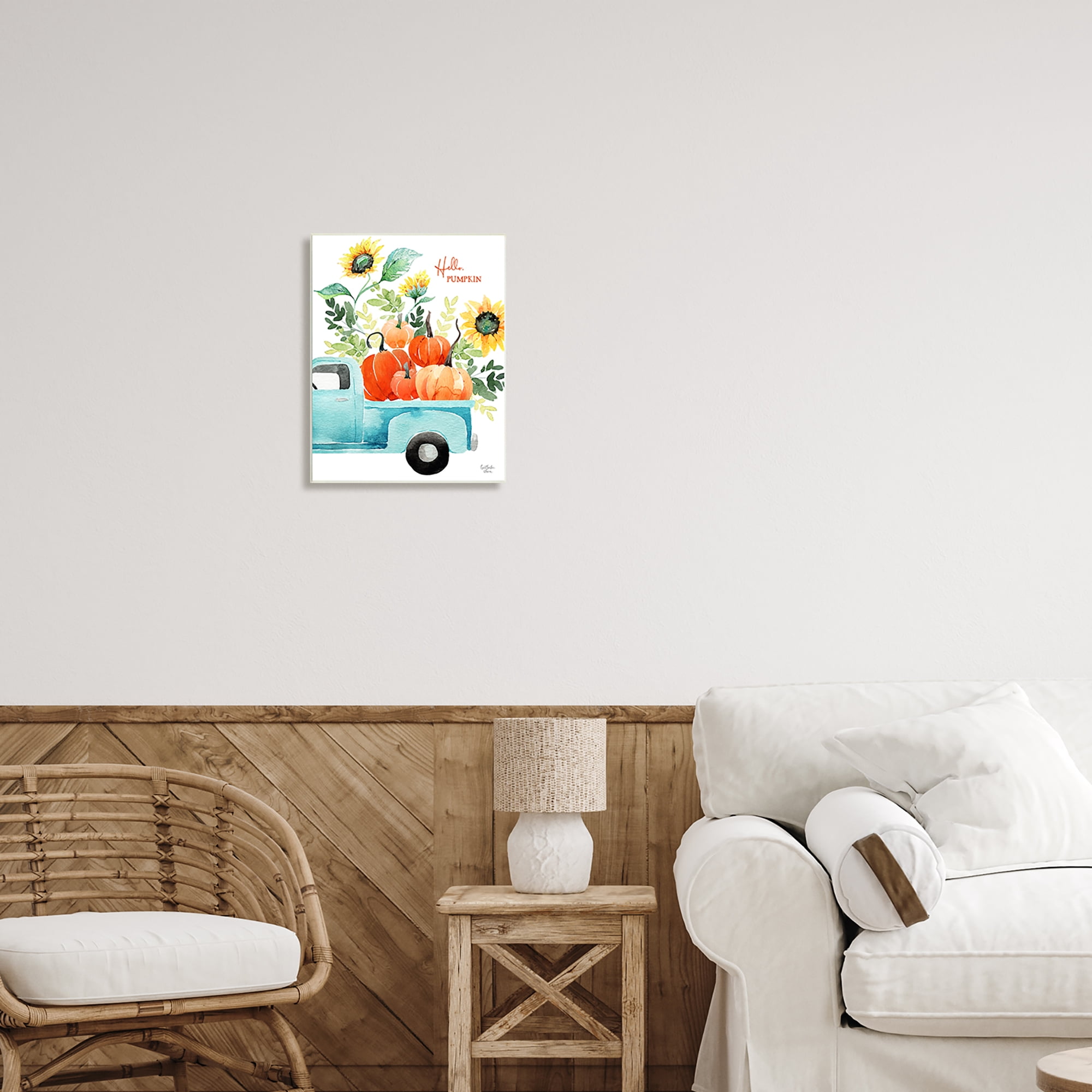 Stupell Industries Hello Pumpkin Autumn Truck Carrying Seasonal Plants Graphic Art Unframed Art Print Wall Art, Design by Heatherlee Chan