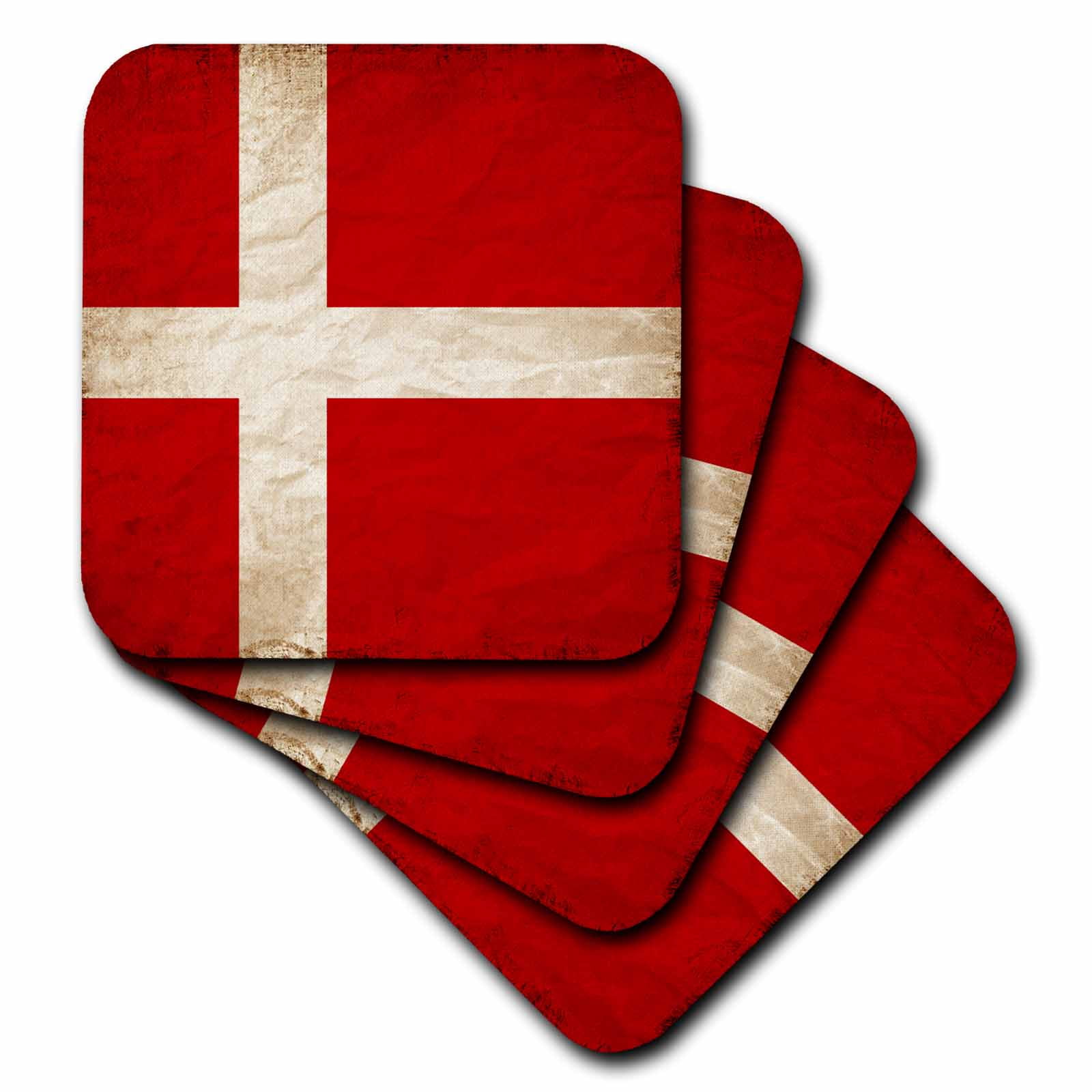 3dRose Danish Flag Old Look Trendy Work - Soft Coasters, set of 8