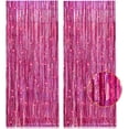 thumbnail image 3 of Paquete de 2 cortinas con flecos de papel de aluminio metálico rosa de 3,2 pies x 8,2 pies, telón de fondo para fiesta rosa, cumpleaños, boda, despedida de soltera, baby shower, decoraciones para fies, 3 of 4