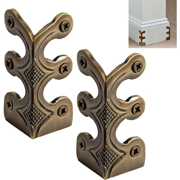 2 Pack Vintage Solid Brass Corner Protectors, Decorative Furniture Corner Guards for Skirting Boards, Walls, Tables, Desks, Cabinets, Bookshelves, Protective Covers