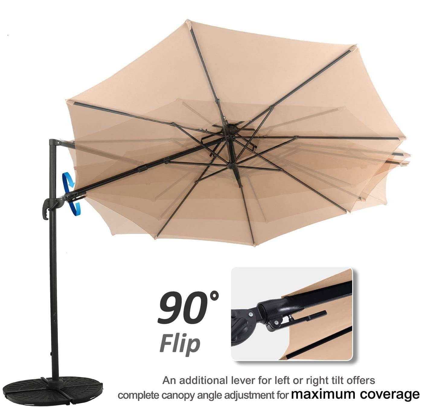 MF Studio 11ft Offset Cantilever Umbrella Double Top Deluxe Outdoor Patio Market Umbrella, 360 Degree Rotation with Cross Base, Beige