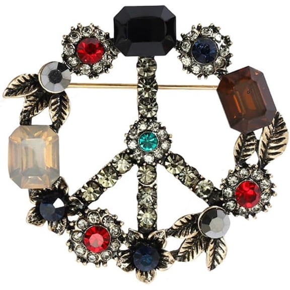 Peace Sign Brooch Pin Antique Crystal Rhinestone Classic for Hippie Party Dance Banquet for Women Men Lapel Pins Dress Suit Bouquet Ceremony Accessories Decor