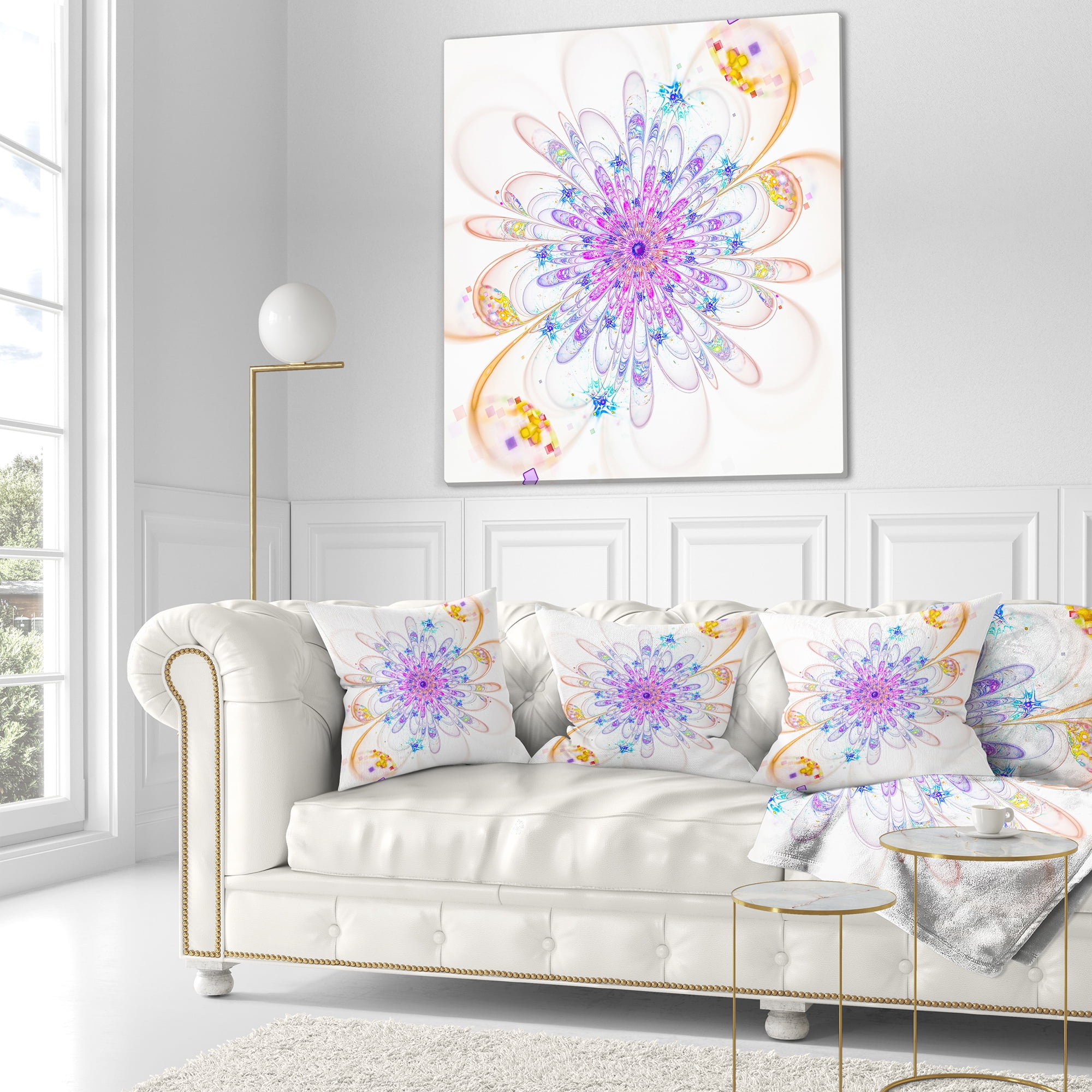 Designart Blue Fractal Flower with Abstract Petals - Floral Throw Pillow - 16x16