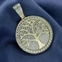 1.34Ct Round Lab Created Diamond Tree Charm Men's Pendant 14K Yellow Gold Plated