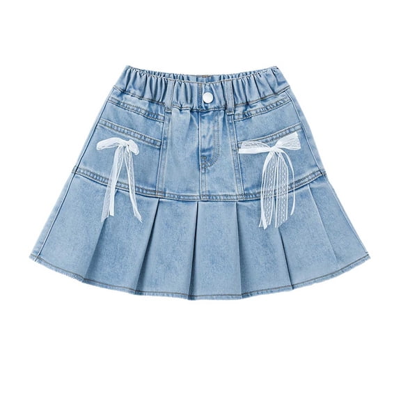 LIIPEE Girls Summer Pleated Skirt Casual Elastic Waist A Line Denim Skirts Kids Cute Comfortable Everyday School Wear,15-16 Years
