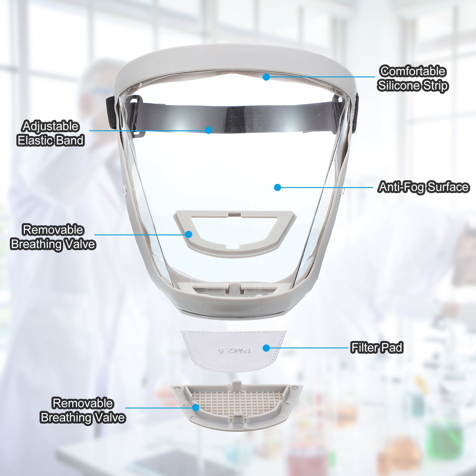Uxcell Full Safety Face Shields, Anti Fogging Full Safety Face Protection Face Shield Grey