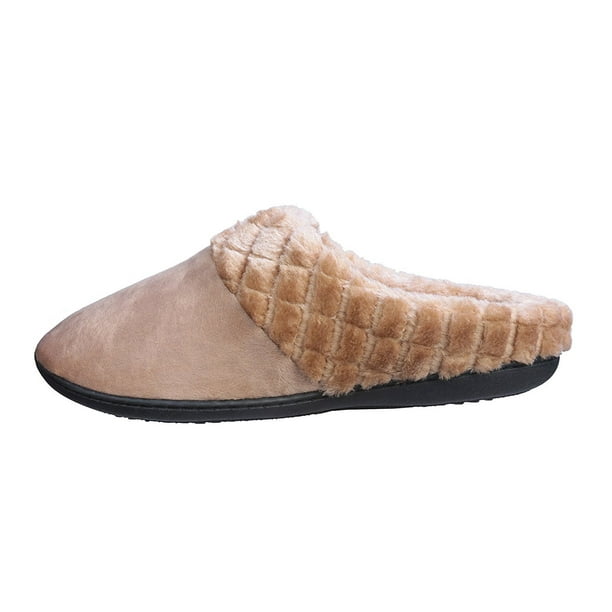 Joan Vass Womens Suede Clog Slippers With Diamond Plush Fur Trim