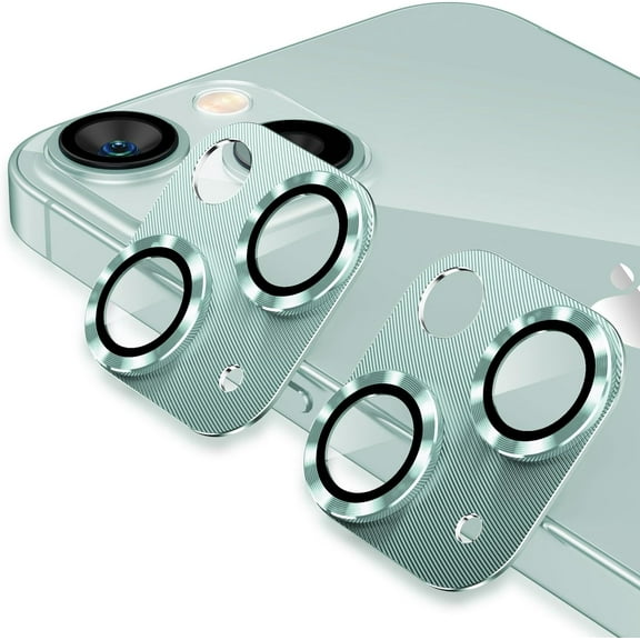 [2 Pack] for iPhone 15 & iPhone 15 Plus Camera Lens Protector, Anti Scrach 9H HD Tempered Glass Camera Screen Protector Cover, Aluminum Alloy Whole Lens Film Case Friendly Easy to Install -Green