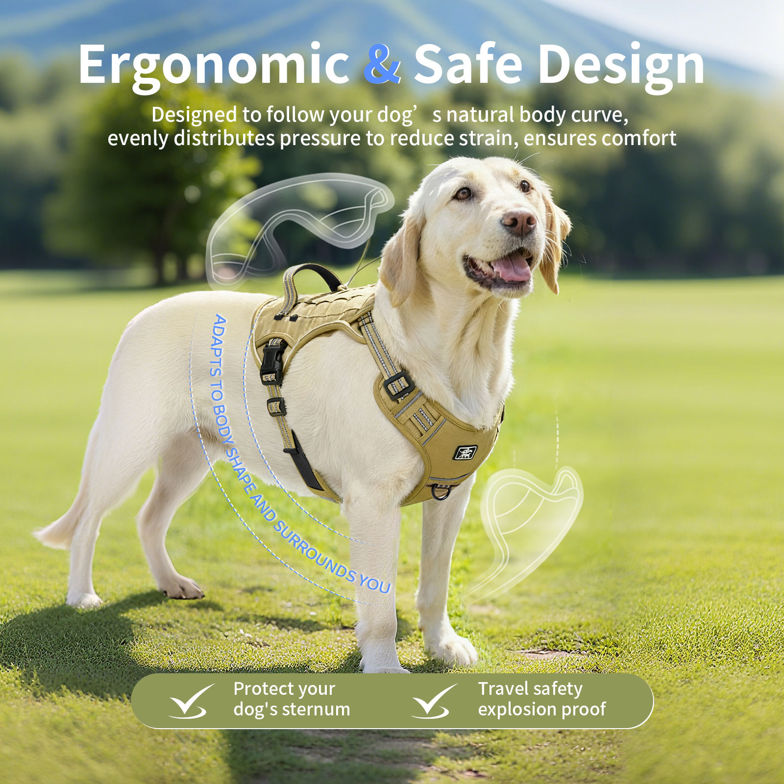 NOYAFA No Pull Dog Harness for Large Dogs,No Choke Dog Harness with Handle, Adjustable Reflective Soft Padded Pet Harness for Training, Walking