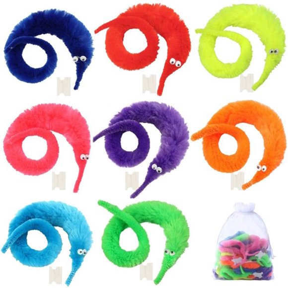 8pcs Magic Worm Toys, Worm On a String Magic Fuzzy Worm Trick Toy Party Favors (8 Colors)