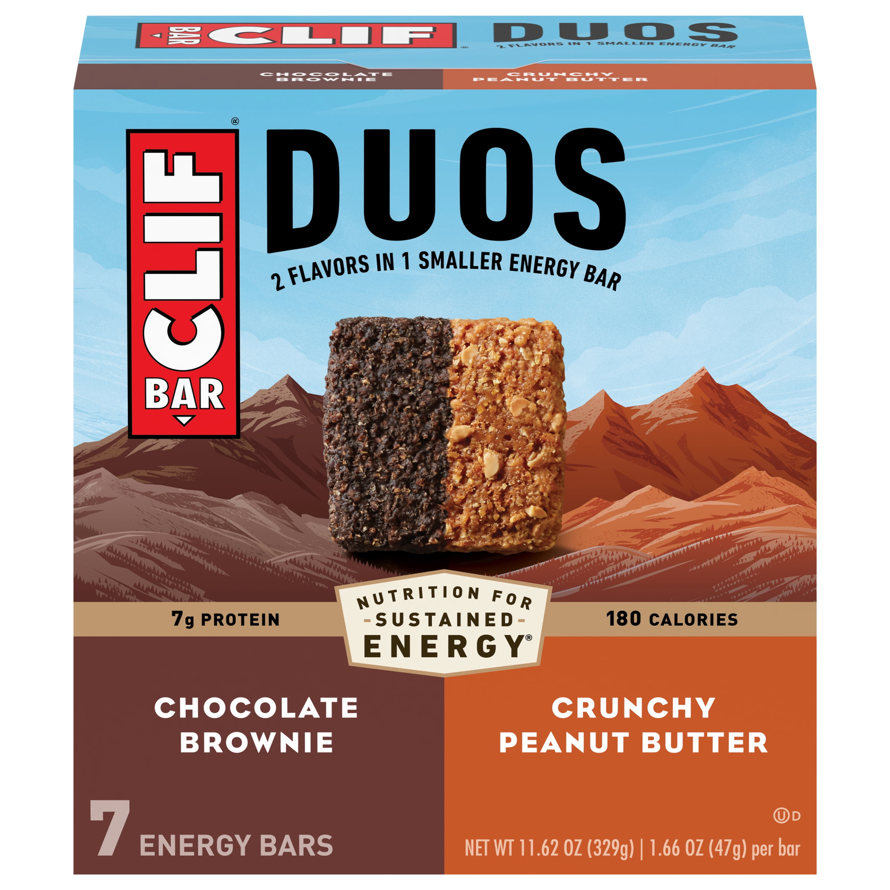 CLIF Bar Duos Chocolate Brownie & Crunchy Peanut Butter Energy Bars, 7 Ct, 1.66 oz