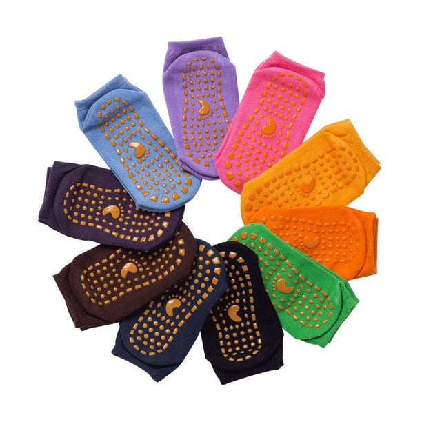 HDGSAFD 4 Pares Calcetines Antideslizantes Para Niños - Con Puntos De Goma Para Trampolín, Yoga Y Suelo Interior - Algodón Poliéster Suave Y Transpirable