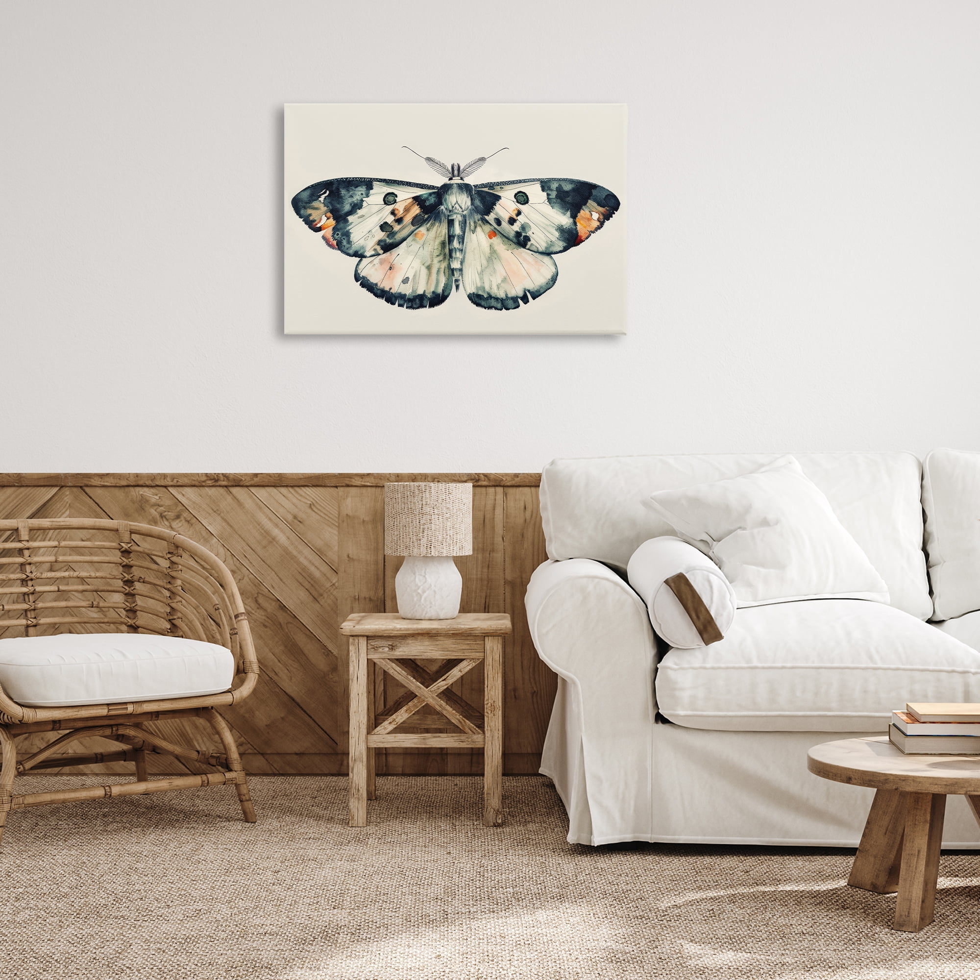 Stupell Industries Watercolor Black Trimmed Moth Animals Painting Wrapped Canvas Art Print Wall Art, 30 x 20
