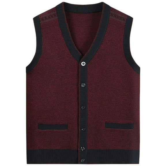 VNKIDY Men's Knitted Sweater Vest Solid Color Relaxed Fit Soft Coat Sleeveless V Neck Button Front Cardigan For Casual Daily Outdoor Wear Leisure Knitwear