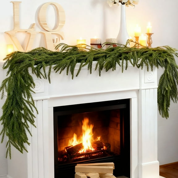 ShellKingdom 2Pcs 6FT Christmas Garlands, Norfolk Pine Garlands for Outdoor Indoor Xmas Party Table Top Decoration Green