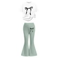thumbnail image 4 of XUELUO Big Girls 2-Piece Outfit Sets Short Sleeve Crewneck Bow Tops + Flared Pants Summer Casual School Outdoor Cute Clothes, 4 of 5