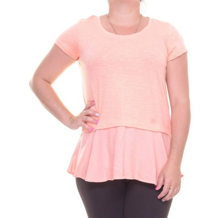 Style & Co Petite Layered-Look Peplum Peach Zing T-Shirt Size