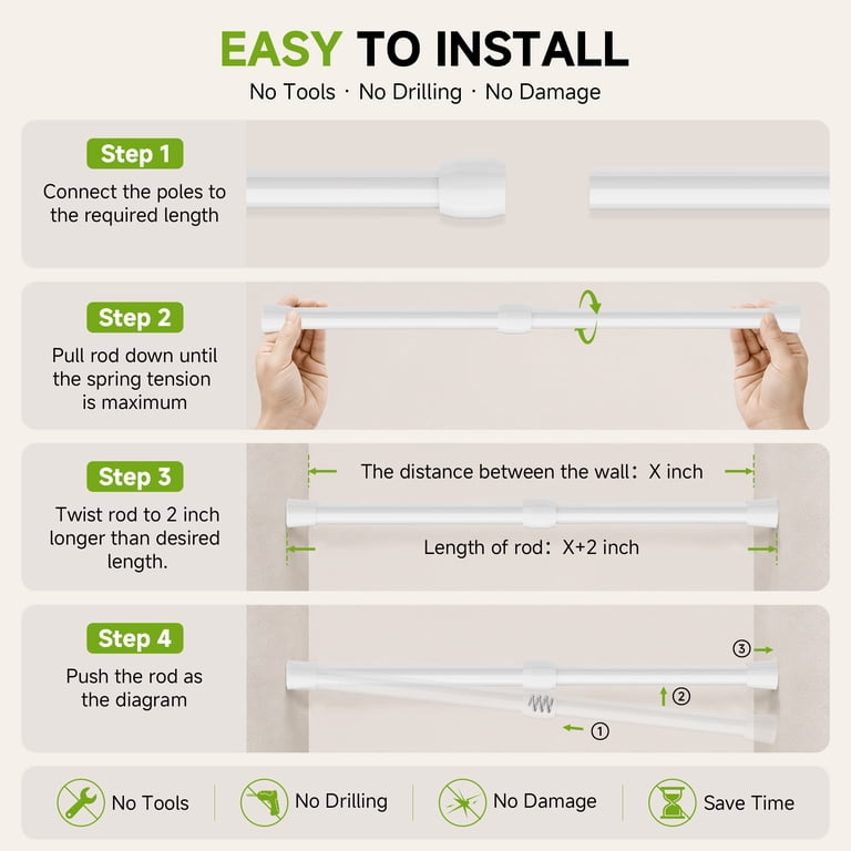 Tension Curtain Rod 28-48 Inches No Drill White 6 Pack photo 7