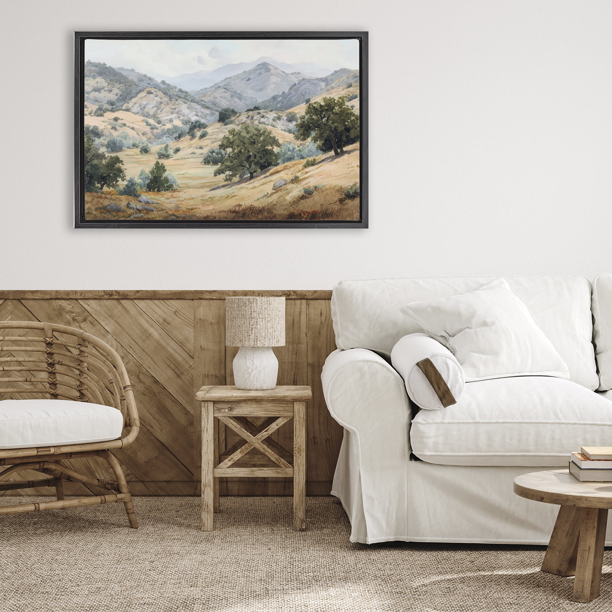 Stupell Industries Mountains and Trees Valley View Black Framed Floater Canvas Wall Art, design by Petal Prints Design