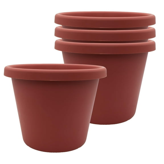The HC Companies 11.5 inch Round Classic Planter - Plastic Plant Pot for Indoor Outdoor Plants Flowers Herbs, Clay 2 Pack