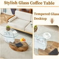 thumbnail image 4 of JERFIT Modern Double Layer Oval Coffee Table, Tempered Glass Top with Wood & Marble Pattern Base for Living Room, 4 of 10