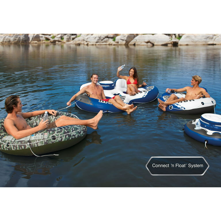 Intex Compact Inflatable Fishing 3 Person Raft with Pump & Oars & 1 Person Tube