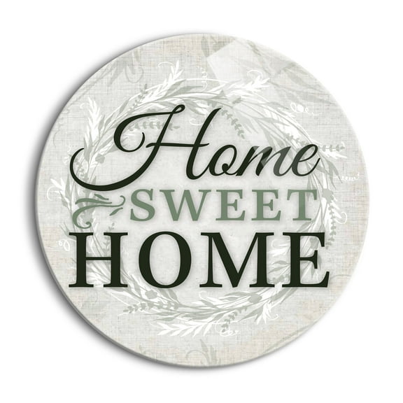 Home Sweet Home Pastel Green Foliage 24 inch Glass Round Wall Hanging Sign