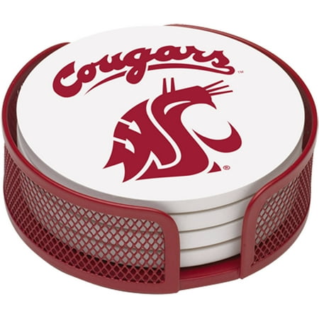 Washington Set - Stoneware Drink Coaster Set with Holder Included, Washington State University