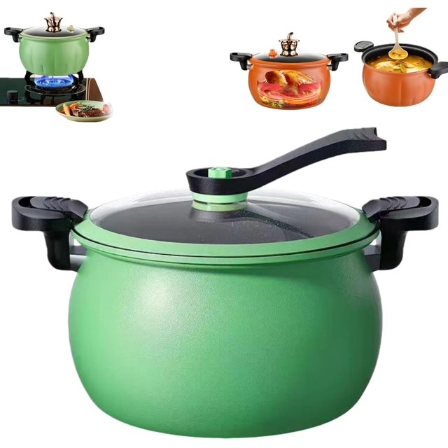 Multifunctional Large Capacity Non-Stick Pressure Cooker, Micro Pressure Cooker Pot, Non-Stick Surface, Visual Glass Lid with Lid for Culinary Styles (Green-8L)