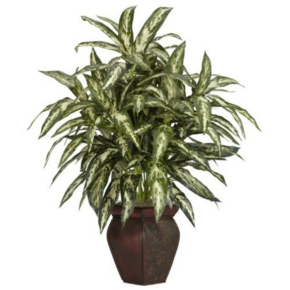 Nearly Natural Plastic 30" Aglaonema with Decorative Vase Artificial Plant, Green