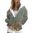 thumbnail image 3 of Floral Zip-Up Hoodie for Women, Long Sleeve Oversized Sweatshirt Jacket - Casual Loose Fit Lightweight Outerwear with Pockets Army Green L, 3 of 6