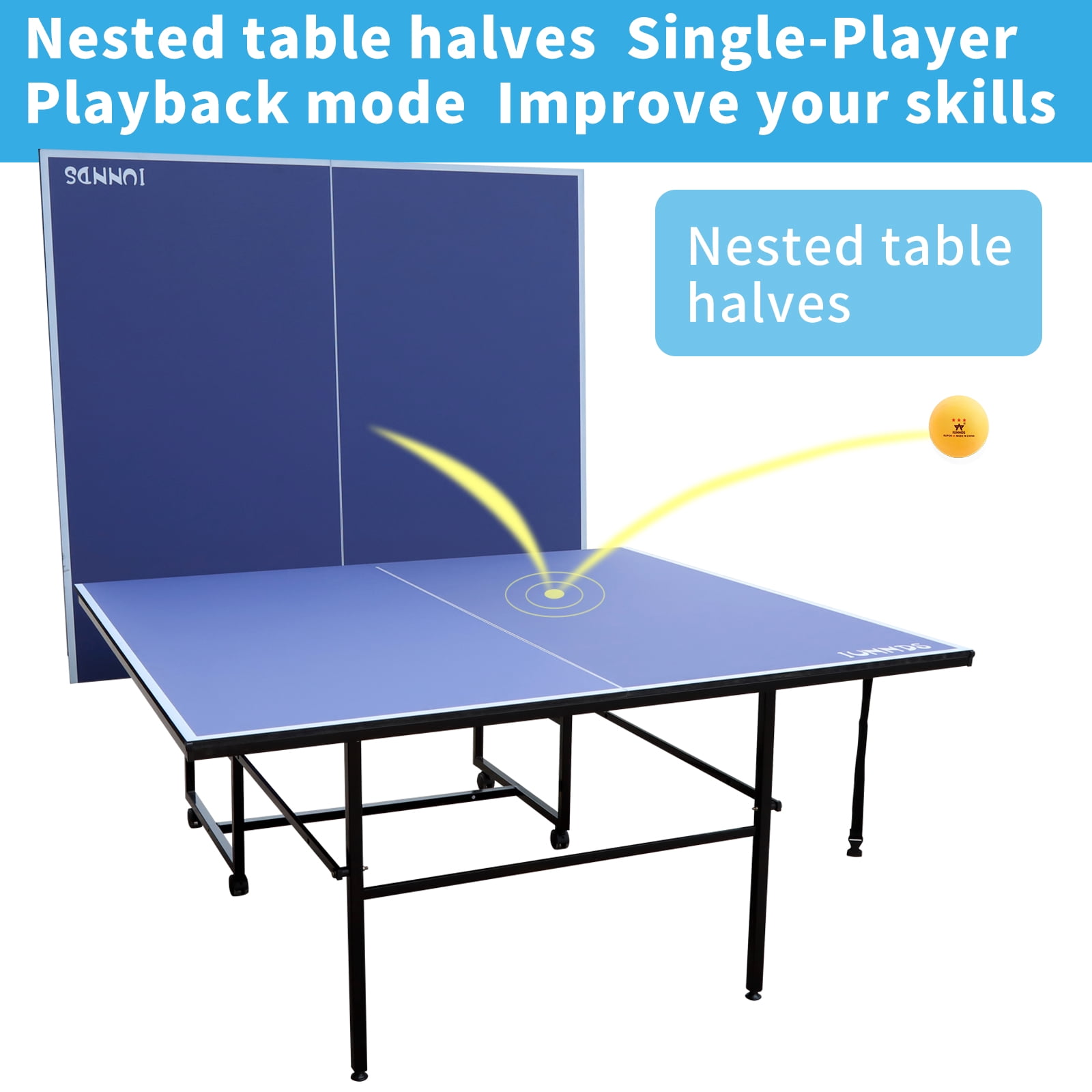 Maritcute 9ft Mid-Size Foldable and Portable Ping Pong Table Set for Indoor Games,Comes with Net, 2 Table Tennis Paddles, and 3 Balls